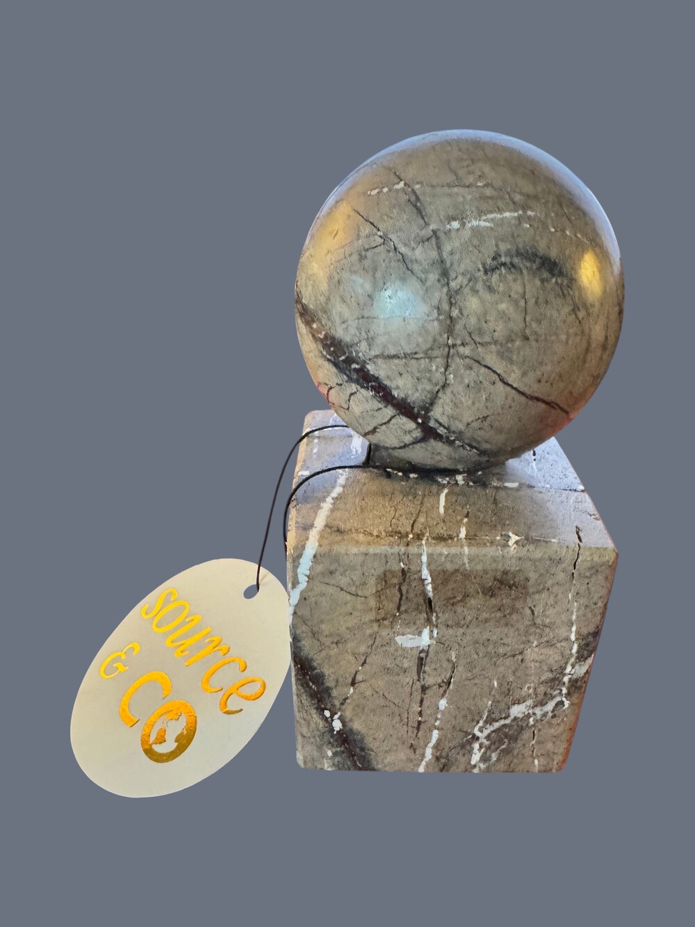 Book End Marble Sphere Decorative Sculpture Gray Stone Accent 6.75 Inch Height